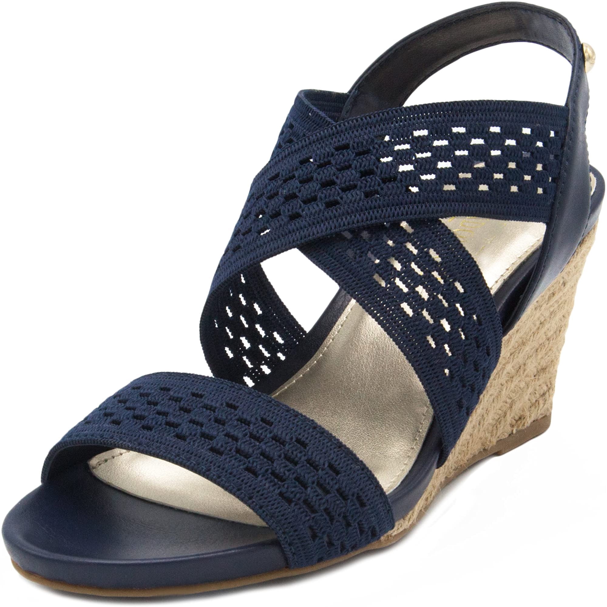 LONDON FOG Womens Pickwick Open Toe Espadrille Stretch Wedge Sandals LONDON FOG Womens Pickwick Open Toe Espadrille Stretch Wedge Sandals